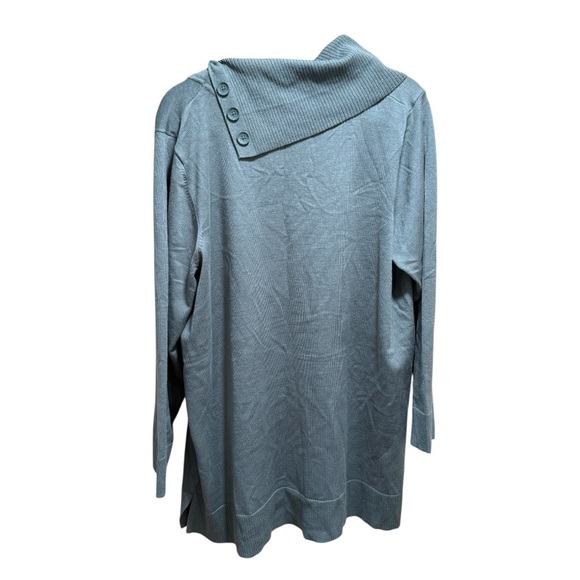 Cable & Gauge Asymmetrical Button Cowl Neck Tunic Sweater 2X NWT Green - Picture 2 of 8